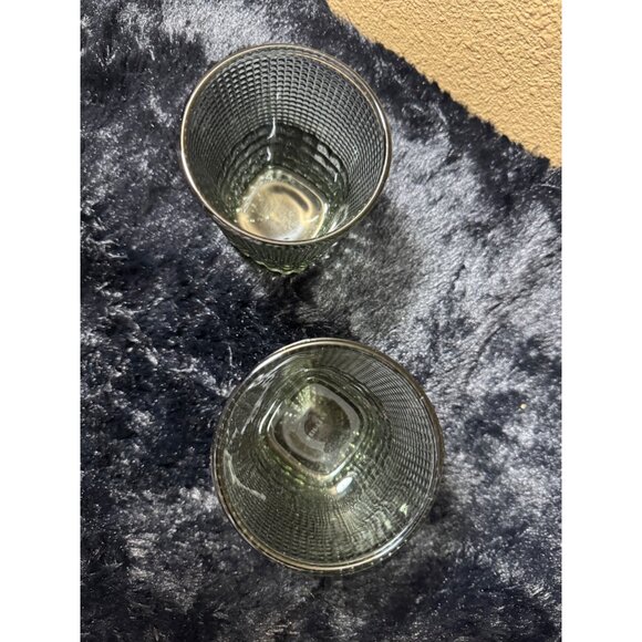 Neil Lane Bead Design Square Bottom Smokey Gray Rock Glass Set Of 2 - Picture 3 of 6